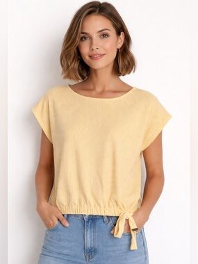 MICHAEL Michael Kors Yellow Seersucker Short Sleeve Top Large Striped Classic